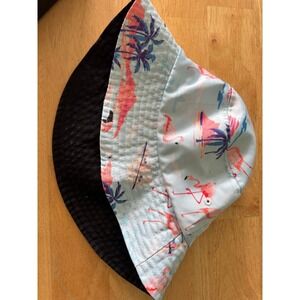 Reversible Bucket Hat Flamingo Palm Tree Print Black One Size
